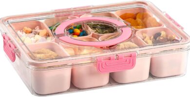 Paris Hilton Snack Box, 8-Compartments in the Container with Snap-On Lid and Carry Handle, Perfect for Entertaining, Snacking & Storage, 8-Ounce Compartments, Pink Paris Hilton Snack Box, 8-Compartments in the Container with Snap-On Lid and Carry Handle, Perfect for Entertaining, Snacking & Storage, 8-Ounce Compartments, Pink