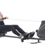 Sunny Health & Fitness Foldable Magnetic Rower, Long Rail & Extended Inseam Range for Home Cardio Workout, Free SunnyFit Training App, Optional Footplate for Standing Exercises