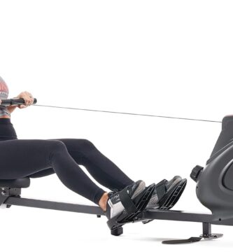 Sunny Health & Fitness Foldable Magnetic Rower, Long Rail & Extended Inseam Range for Home Cardio Workout, Free SunnyFit Training App, Optional Footplate for Standing Exercises