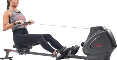 Sunny Health & Fitness Foldable Magnetic Rower, Long Rail & Extended Inseam Range for Home Cardio Workout, Free SunnyFit Training App, Optional Footplate for Standing Exercises