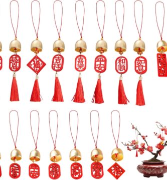 16 Pcs Chinese New Year Decorations 2026 Bell Hang Ornaments with Red Tassel Lunar New Year Decor for Gifts Spring Festival Home Kitchen Bonsai Tree Car Pendant Lucky Wealth Decor