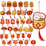 36Pcs Chinese New Year Decorations 2026 Lucky Hanging Ornaments Fu Knot Pendants Lunar New Year of The Horse Decoration for Home Office Tree Wall Party Spring Festival Chinese New Year Decor