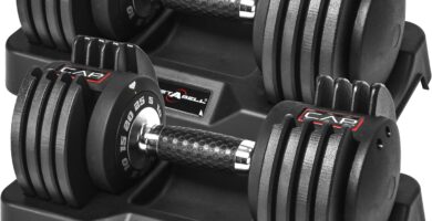 CAP Barbell ADJUSTABELL Adjustable Round Dumbbell Weights – Singles & Pairs | 12.5 lb, 25 lb & 55 lb | Multiple Handle Options