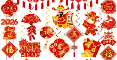 Chinese New Year Decorations 2026, Lunar New Year Decor Kit include Red New Year Banner,Honeycomb,Spring Festival Hanging Swirls,2026 Wall Hanging Banner,Chinese Knot Tassel for Horse Year Decor