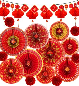Chinese New Year Decorations – 22 Pcs Red Gold Happy 2026 Spring Festival Banner Garland Paper Fans Oriental Lanterns Pom Poms Hanging Decor China Lunar Years of The Horse Party Supplies Chinese New Year Decorations – 22 Pcs Red Gold Happy 2026 Spring Festival Banner Garland Paper Fans Oriental Lanterns Pom Poms Hanging Decor China Lunar Years of The Horse Party Supplies