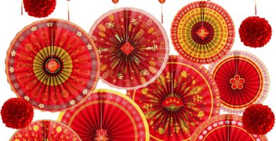 Chinese New Year Decorations – 22 Pcs Red Gold Happy 2026 Spring Festival Banner Garland Paper Fans Oriental Lanterns Pom Poms Hanging Decor China Lunar Years of The Horse Party Supplies