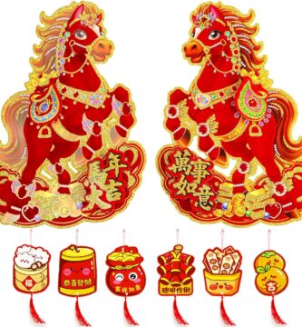 Chinese New Year Decorations Door Sticker 2026 with Lucky Hanging Ornament Chinese Lunar New Year of The Horse 3D Zodiac Decoration for Home Wall Window Clings Spring Festival Party Decor