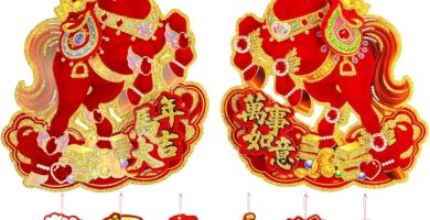 Chinese New Year Decorations Door Sticker 2026 with Lucky Hanging Ornament Chinese Lunar New Year of The Horse 3D Zodiac Decoration for Home Wall Window Clings Spring Festival Party Decor