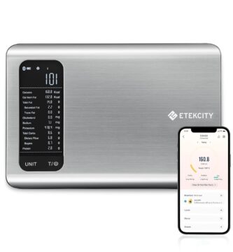 Etekcity Smart Food Kitchen Scale with Nutritional Calculator, Free App with 19 Nutrients Tracking, Calorie, Marco, Digital grams and ounces for weight loss, Premium Stainless Steel, 11lb