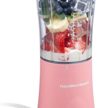 Hamilton Beach Portable Blender for Shakes and Smoothies, 14 Oz BPA Free Travel Cup & Lid, Durable Stainless Steel Blades, Personal Smoothie Blender, Coral (51171)