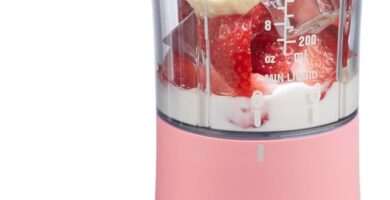 Hamilton Beach Portable Blender for Shakes and Smoothies, 14 Oz BPA Free Travel Cup & Lid, Durable Stainless Steel Blades, Personal Smoothie Blender, Coral (51171)