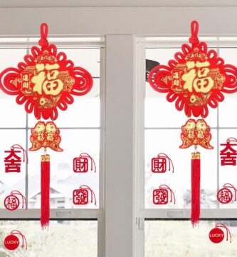Large Chinese Knot – 2026 Chinese New Year Hanging Decorations – Red Fu Character 3D Double Fish Charm with Tassel – Lunar New Year Horse Spring Festival Party Ornament Decor 16in Wide