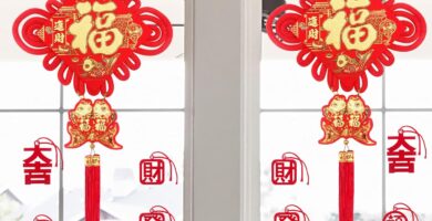 Large Chinese Knot – 2026 Chinese New Year Hanging Decorations – Red Fu Character 3D Double Fish Charm with Tassel – Lunar New Year Horse Spring Festival Party Ornament Decor 16in Wide