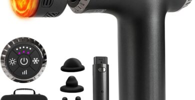 Massage Gun with Heat and Cold, 2 in 1 Portable Mini Muscle Massager with Extended Handle, Handheld Electric Percussion Deep Massager Tissue Massage Gun for for Home Gym