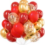 PartyWoo Red and Gold Balloons 66pcs 12 10 Inch Matte Red Burgundy Metallic Chrome Gold Confetti Balloons for Graduation Baby Shower Birthday New Year’s Eve Anniversary Christmas Party Decorations