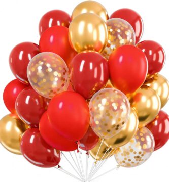 PartyWoo Red and Gold Balloons 66pcs 12 10 Inch Matte Red Burgundy Metallic Chrome Gold Confetti Balloons for Graduation Baby Shower Birthday New Year’s Eve Anniversary Christmas Party Decorations