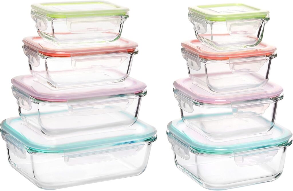 Vtopmart 8 Pack Glass Food Storage Containers with Airtight Lids, Glass Meal Prep Containers, Lunch Containers for Microwave, Oven, Freezer and Dishwasher, BPA Free