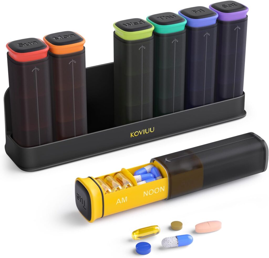 Weekly Pill Organizer 3X a Day, Detachable Pill Box 7 Day, Large 3 Times Daily Pill Case, Travel Pill Container Holder, Week Medication Dispenser Pillbox for Vitamin Supplement Medicine, Black