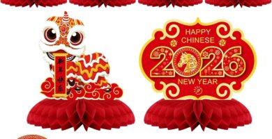 10 Pcs Chinese New Year Honeycomb Centerpieces Decoration 2026 Year of The Horse Ornaments Signs Red and Gold Table Toppers Table Centerpieces Lunar New Year Party Supplies