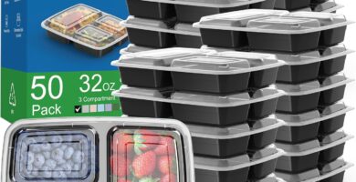 50 Pack (100-Piece) 32 oz Meal Prep Containers Reusable with Lids 3-Compartment, To Go Take Out Plastic Food Storage Containers, Sturdy Leakproof Food Safe, Microwave Freezer Dishwasher Safe, Black 50 Pack (100-Piece) 32 oz Meal Prep Containers Reusable with Lids 3-Compartment, To Go Take Out Plastic Food Storage Containers, Sturdy Leakproof Food Safe, Microwave Freezer Dishwasher Safe, Black