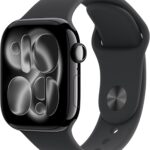 Apple Watch Series 11 [GPS + Cellular 42mm] Smartwatch with Jet Black Aluminum Case with Black Sport Band – S/M. Sleep Score, Fitness Tracker, Health Monitoring, Always-On Display, Water Resistant