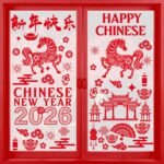 Chinese New Year Window Clings for Glass Windows, 9 Sheets Happy Lunar New Year Window Decorations, 2026 Horse Spring Festival Windows Decals Stickers for Office Home Holiday Double-Sided