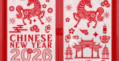 Chinese New Year Window Clings for Glass Windows, 9 Sheets Happy Lunar New Year Window Decorations, 2026 Horse Spring Festival Windows Decals Stickers for Office Home Holiday Double-Sided