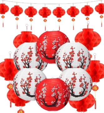 Fumete 20 Pcs 12″ Chinese Japanese Paper Lanterns and 8″ Red Lanterns Hibachi Party Decorations Cherry Blossom Japanese Home Restaurant Hanging Decorations Asian Theme Party Supplies(Red, White)