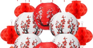 Fumete 20 Pcs 12″ Chinese Japanese Paper Lanterns and 8″ Red Lanterns Hibachi Party Decorations Cherry Blossom Japanese Home Restaurant Hanging Decorations Asian Theme Party Supplies(Red, White)