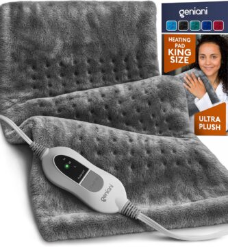 GENIANI Electric Heating Pad for Back Pain & Cramps Relief, Electric Throw, Auto Shut Off, Machine Washable, Heating Pad for Neck & Shoulder (12×24″, Tabby Gray)