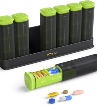 KOVIUU Weekly Pill Organizer 3X a Day, Detachable Pill Box 7 Day, Large 3 Times Daily Pill Case, Travel Pill Container Holder, Week Medication Dispenser Pillbox for Vitamin Supplement Medicine, Green