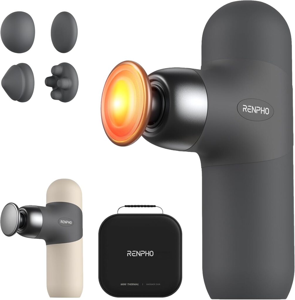 RENPHO Mini Thermal Massage Gun with Heat, Mothers Day Gifts, Portable Deep Tissue Percussion Massager with 4 Heads for Neck & Back Comfort, Ultra-Quiet for Home, Office & Travel, Carry Case