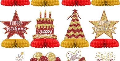 Red and Gold Birthday Decorations – 12PCS Honeycomb Table Centerpieces for Men Women Adults – Happy Birthday Table Decor Party Supplies
