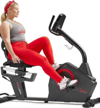Sunny Health & Fitness Programmable Electro-Magnetic Resistance Recumbent Exercise Bike with 16 Levels of Resistance, 300 lbs Weight Capacity, and Bluetooth Connectivity with Exclusive SunnyFit™ App – SF-RB4850SMART
