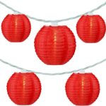 YULETIME Red Lantern String Lights, 10 Count Nylon Lantern on 7.6′ White Wire, UL Listed 8″ Spacing End-to-end Connectable Plug-in String Lights (Red)