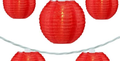 YULETIME Red Lantern String Lights, 10 Count Nylon Lantern on 7.6′ White Wire, UL Listed 8″ Spacing End-to-end Connectable Plug-in String Lights (Red)